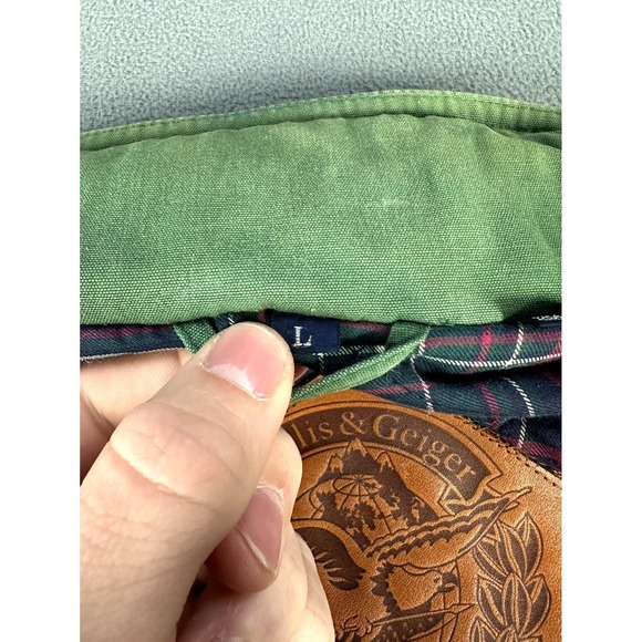 Willis Geiger Jacket Mens Large Green Leather Elbow Patch Field Chore Safari - Picture 14 of 16
